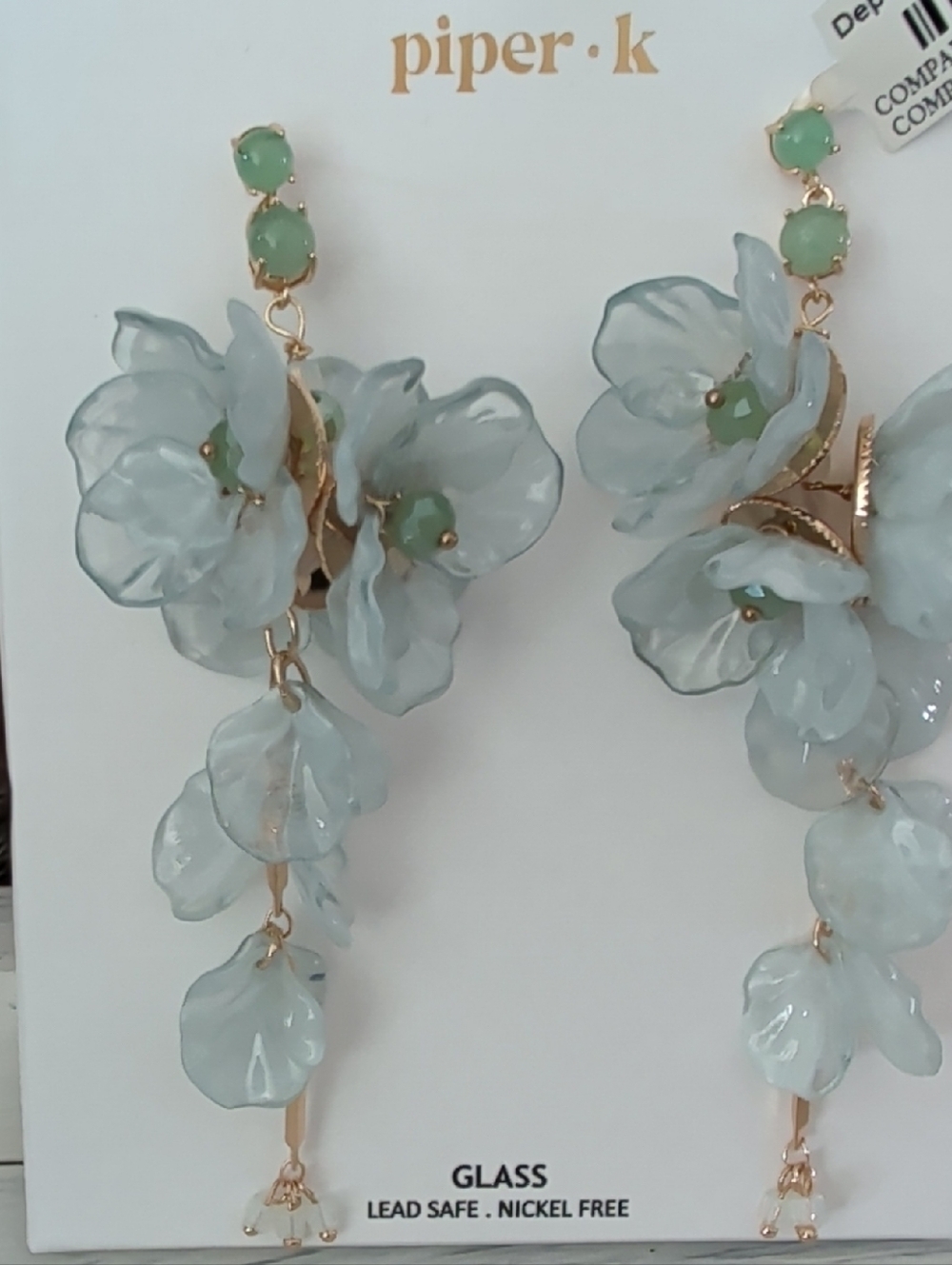 piper-k Pale Mint Floral Cascade Earrings with Gold Accents